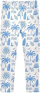 [Joisal] Chic Tropical Blue Pants Girls, Comfy for Leggings for Teen Girls, 4-10T