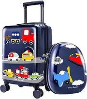 [iPlay, iLearn] Kids Carry On Rolling Luggage, Hard Shell Travel Upright Suitcase Boys Children