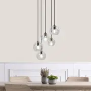 Reno.5 Pendant Light 5Lt in Black/Clear Glass