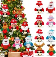 8 Pcs Christmas Plush Bell Ornaments Set, Snowman Santa Claus Bear Elk Christmas