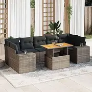 8 Piece Outdoor Furniture Set - Grey Poly Rattan Garden Sofa, Patio Chairs and Table, Conversation Sets for Balcony, Porch