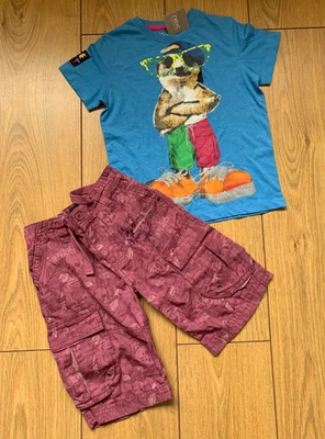 BNWT NEXT t shirt & cargo shorts Outfit bundle. Meerkat top. 5-6 Years