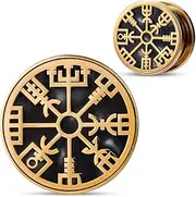 [COOEAR] Stainless Steel Ear Gauges Flesh Tunnels, Scew Back Gold Color Kompass Plugs, Upgrade Earrings Stretchers.