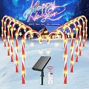 12 Pack Christmas Candy Cane Lights Decorations Christmas Solar Pathway Markers Lights with Stars and Remote 8 Flashing Modes Waterproof Outdoor Landscape Lights for Sidewalks, Lawn, Driveways, Gardens (12 Pack)