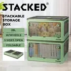 Storage Containers Stackable Lid Clothes Organiser Box 5 Side Open 28L Green