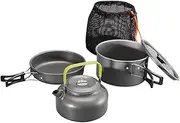 ＫＬＫＣＭＳ 3 Pieces Camping Cooking Set Frying Pan, Teapot, Kettle Camping Cookware Mess Kit with Mesh Bag for Hiking