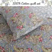 NEW! ~ COZY CHIC COTTAGE SHABBY BLUE WHITE GREEN RED PINK ROSE LEAF QUILT SET