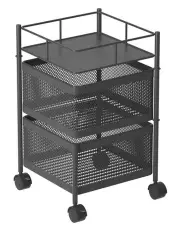 [SOGA] 2 Tier Steel Square Rotating KitchenStorage Organizer with Wheels in Black
