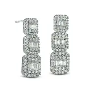 1.5 CT. T.W. Composite Baguette and Round Diamond Drop Earrings in 10K White Gold