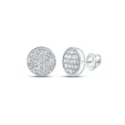 1/2cttw Round Diamond Cluster Mens Stud Earrings 10k White Gold Screw Back