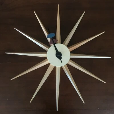 Mid-century Modern Furniture Sun Clock Natural Timber Retro Star Wall Clock