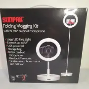 SUNPAK Vlogging Kit w/BOYA Cardioid Mic. Large LED Light, Bluetooth, USB & More