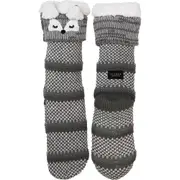 Wicked Sista Animal Slipper Socks Fox Cuff Indoor Footwear One Size Grey