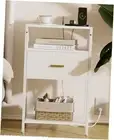 White Side Table, Modern Nightstand with Drawer, Fluted Bedside White-outlet