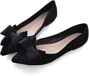 [Stunner] Womens Bowknot Flower Ballet Flats Pointed Toe Soft Dress Shoes, B Black, 10