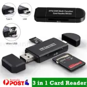 Micro SD Card Reader Adapter to USB Type C/Micro USB/USB A Converter for Macbook