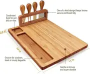 Premium Cheese Board and Knife Set - 14” x 11”Bamboo Wood Charcuterie Board S...