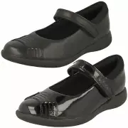Girls Clarks 'Etch Beam K' Black Leather Or Patent School Shoes