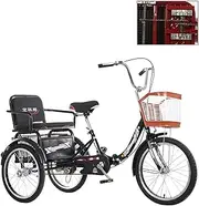 DEFGHIJ 3 Wheel Bike Tricycle Adult Cruise Trike 20 Inch with Shopping Basket and Back Seat Double Chain for Seniors Women Men Bicycles Trikes Leisure Picnics