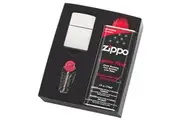 Zippo #250 High Polished Chrome Lighter Gift Set W/ Fluid & Flints