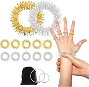 Acupressure Rings and Bracelets Massagers Set Spiky Sensory Finger Rings for Finger and Hand Wrist Massage Pain Relief
