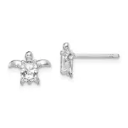 Sterling Silver Rhodium Plated Cz Turtle Post Earrings