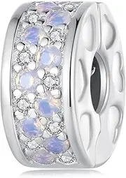 [DOYIS] 925 Sterling Silver Charm Stopper for Pandora Bracelet,Opal Clip Stopper Charm Bead for Women Girls