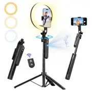 70.9" Auto Face Tracking Tripod 360° Rotation with 10" Ring Light, Phone