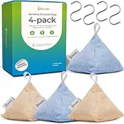 4-Pack Activated Bamboo Charcoal Bags - Effective Air Purifier and Dehumidifier Bags, Beautiful Pyramid Design, Odor Eliminator & Moisture Absorber for Home, Car, Closet, Shoes & More