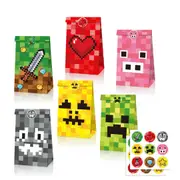 12PC Minecraft Paper Lolly Loot Bag & Stickers Gift Bag Kids Birthday Decorations