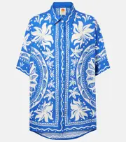 [Farm Rio] Farm Rio Ocean Scarf printed linen-blend shirt AU 6 blue