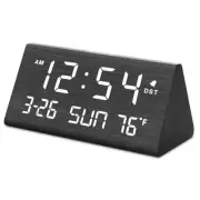 DreamSky Digital Alarm Clocks for Bedrooms - Wooden Desk Black - Date & Day