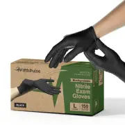 FifthPulse Biodegrad. Disposable Nitrile Medical Exam Gloves 3mm Lg 150 Ct Black