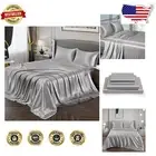 5-Piece Split King Satin Bed Sheet Set - Deep Pocket, Silver Grey Elegance