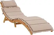 vidaXL Acacia Wood Sun Lounger with Cushion Taupe – Foldable Outdoor Patio Garden Poolside Chaise Lounge Chair