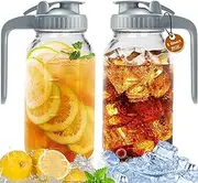 2Pack Glass Mason Jar Pitcher, Breast Milk Pitcher, Wide Mouth Mason Jars 64 oz with Pour Spout Lids, Double Leak Proof, Easy to Clean, Ideal for Coffee, Iced & Sun Tea, Juices, Breastmilk(Grey)