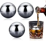 3 Pcs Large round Whiskey Stones Spherical Reusable Stainless Steel Ice Cubes Go