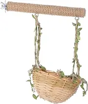 Hohopeti Parrotlet Swing Toy with Seagrass Nest Bird Climbing Stand Parakeet Playset Wooden Perch Bird Cage Accessory Parrot Playground