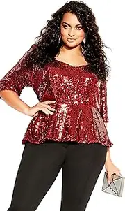 Women's City Chic Plus Size Top Sequin Puff
