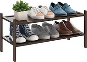BMOSU 2-Tier Bamboo Shoe Rack Premium Stackable Shoe Shelf Storage Organizer for Hallway Closet Living Room Entryway Organizer(Brown)