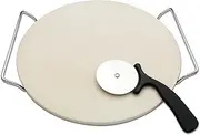 33cm Round Pizza Stones for Grill and Oven, Cordierite Baking Stones Set with Serving Rack & Cutter, Durable and Safe Cooking Stone Pan for Bread