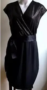 Narciso Rodriguez Black Bronze Satin Sequins Faux Wrap Dress Size XS