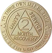 Bulk Lot of 25 Aluminum 2 Month AA Medallions Gold Color 60 Day Sobriety Chips Serenity Prayer Back