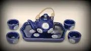 Dollhouse Miniature Teapot Cup Tray Model DIY Scene Accessories Decoration, Navy