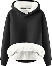 [Generic] Women Thermal Hoodie Sweatshirts Casual Winter Warm Fleece Sherpa Lined Pullover Hooded Sweatshirt Long Sleeve Pullover