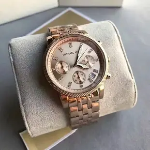 直購#MICHAEL KORS手錶 時尚晶燦玫瑰金色點綴三眼腕錶MK手錶6077正品女款手錶