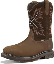[NINGO] Mens Steel Toe Work Boots, Waterproof Square Toe Cowboy Boots for Men, Mens Slip on Safety Boots with Full-grain Leather, Oil Slip Resistant, EH Protection for Construction, Farming