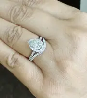 Pear Shape Diamond Engagement Rings IGI Certified 14k Solid White Gold Halo 1.80