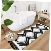 Bathroom Runner Rug Runner Rug with Tassels for 2x6 Feet Black and Cream