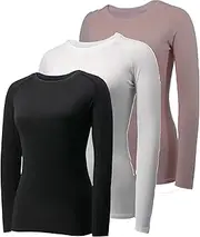 [YUSHOW] 3 Pack Womens Gym Tops Short/Long Sleeve Workout Running Shirts Cool Dry Compression Shirt UPF 50+ Sun Protection Yoga Shirts Athletic Exercise Teeshirts